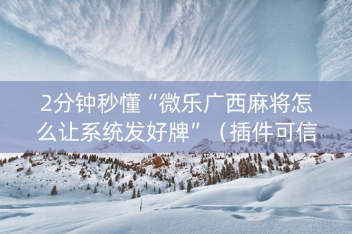 2分钟秒懂“微乐广西麻将怎么让系统发好牌”（插件可信吗)