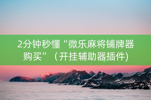 2分钟秒懂“微乐麻将铺牌器购买”（开挂辅助器插件)
