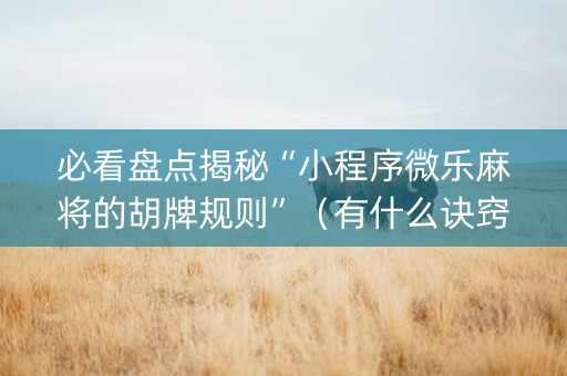 必看盘点揭秘“小程序微乐麻将的胡牌规则”（有什么诀窍)