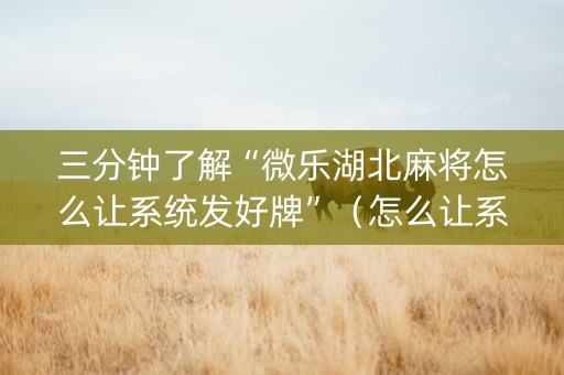 三分钟了解“微乐湖北麻将怎么让系统发好牌”（怎么让系统给你发好牌)