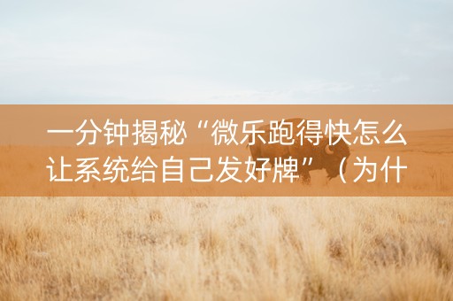 一分钟揭秘“微乐跑得快怎么让系统给自己发好牌”（为什么有人一直赢)