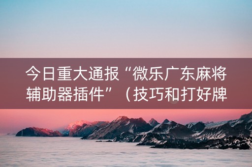 今日重大通报“微乐广东麻将辅助器插件”（技巧和打好牌方法)
