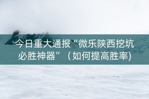 今日重大通报“微乐陕西挖坑必胜神器”（如何提高胜率)