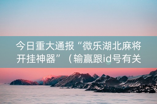 今日重大通报“微乐湖北麻将开挂神器”（输赢跟id号有关系吗)