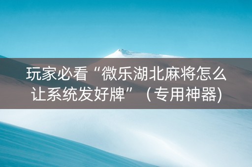 玩家必看“微乐湖北麻将怎么让系统发好牌”（专用神器)