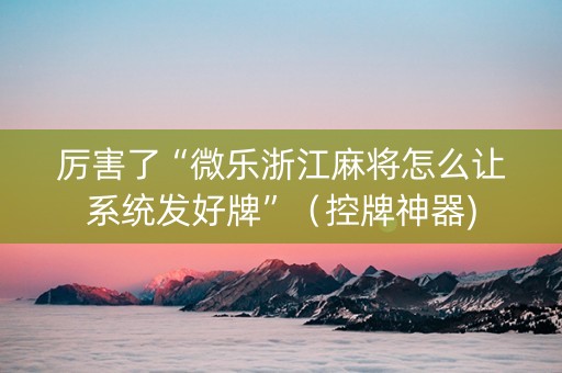 厉害了“微乐浙江麻将怎么让系统发好牌”（控牌神器)