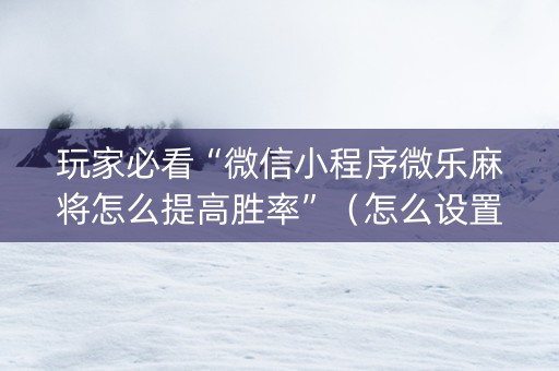 玩家必看“微信小程序微乐麻将怎么提高胜率”（怎么设置才能赢)