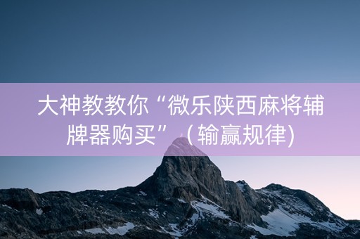 大神教教你“微乐陕西麻将辅牌器购买”（输赢规律)