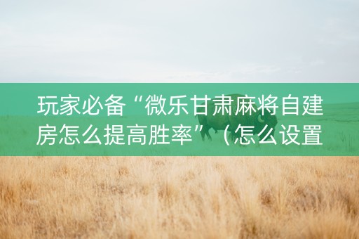 玩家必备“微乐甘肃麻将自建房怎么提高胜率”（怎么设置才能赢)