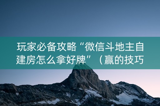 玩家必备攻略“微信斗地主自建房怎么拿好牌”（赢的技巧规律)