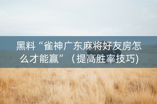 黑料“雀神广东麻将好友房怎么才能赢”（提高胜率技巧)