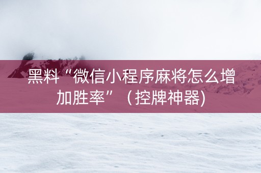 黑料“微信小程序麻将怎么增加胜率”（控牌神器)