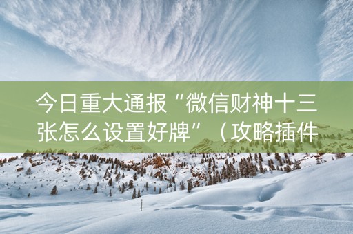 今日重大通报“微信财神十三张怎么设置好牌”（攻略插件)
