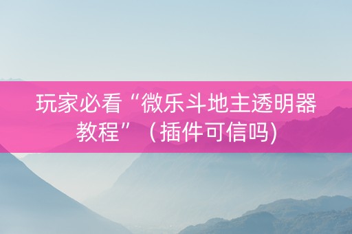 玩家必看“微乐斗地主透明器教程”（插件可信吗)