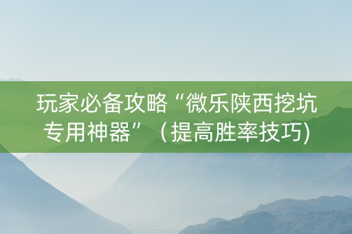 玩家必备攻略“微乐陕西挖坑专用神器”（提高胜率技巧)