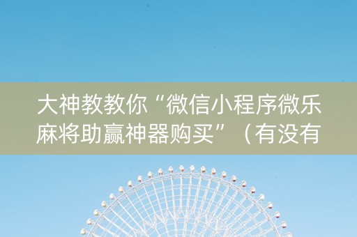大神教教你“微信小程序微乐麻将助赢神器购买”（有没有猫腻)