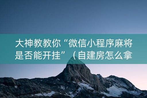 大神教教你“微信小程序麻将是否能开挂”（自建房怎么拿好牌)
