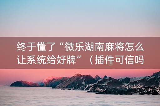 终于懂了“微乐湖南麻将怎么让系统给好牌”（插件可信吗)