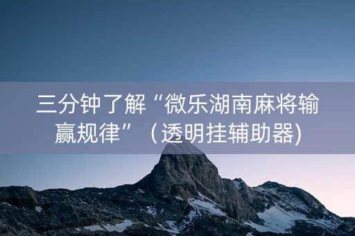 三分钟了解“微乐湖南麻将输赢规律”（透明挂辅助器)
