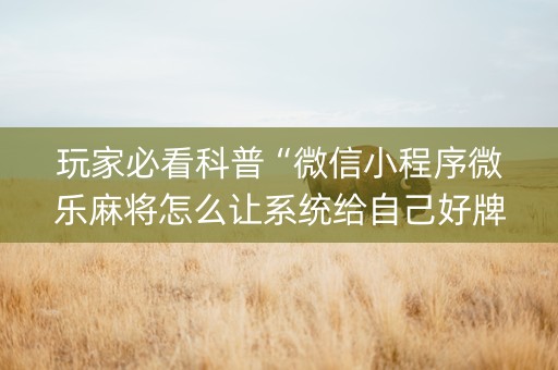 玩家必看科普“微信小程序微乐麻将怎么让系统给自己好牌”（提高胜率软件)