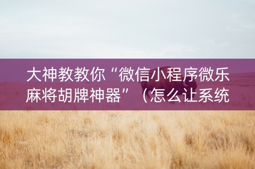 大神教教你“微信小程序微乐麻将胡牌神器”（怎么让系统给自己好牌)