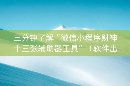 三分钟了解“微信小程序财神十三张辅助器工具”（软件出售)