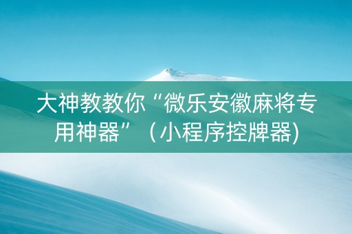 大神教教你“微乐安徽麻将专用神器”（小程序控牌器)