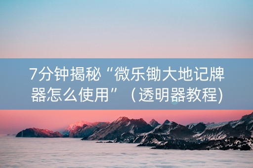 7分钟揭秘“微乐锄大地记牌器怎么使用”（透明器教程)