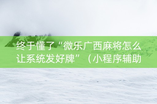 终于懂了“微乐广西麻将怎么让系统发好牌”（小程序辅助软件)