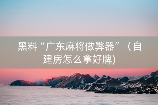 黑料“广东麻将做弊器”（自建房怎么拿好牌)