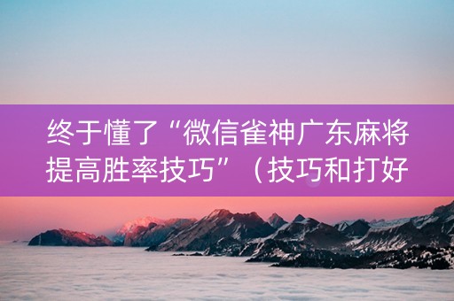 终于懂了“微信雀神广东麻将提高胜率技巧”（技巧和打好牌方法)
