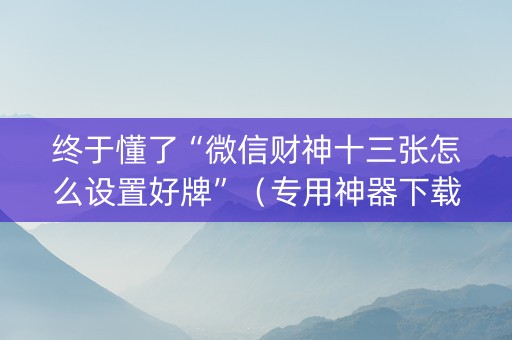 终于懂了“微信财神十三张怎么设置好牌”（专用神器下载)