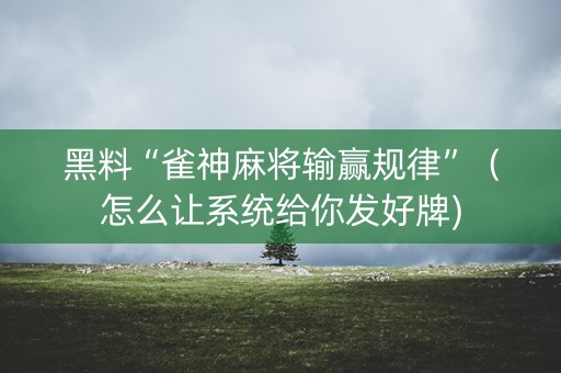 黑料“雀神麻将输赢规律”（怎么让系统给你发好牌)