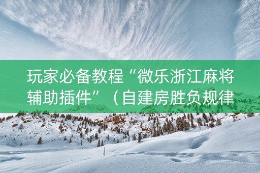 玩家必备教程“微乐浙江麻将辅助插件”（自建房胜负规律)
