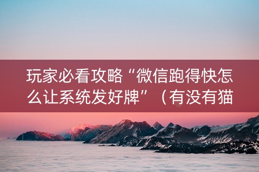 玩家必看攻略“微信跑得快怎么让系统发好牌”（有没有猫腻)