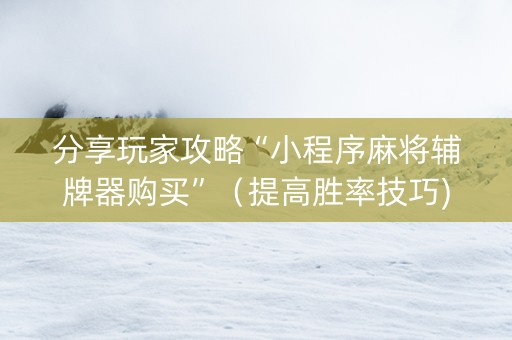 分享玩家攻略“小程序麻将辅牌器购买”（提高胜率技巧)
