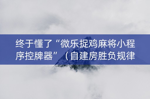 终于懂了“微乐捉鸡麻将小程序控牌器”（自建房胜负规律)