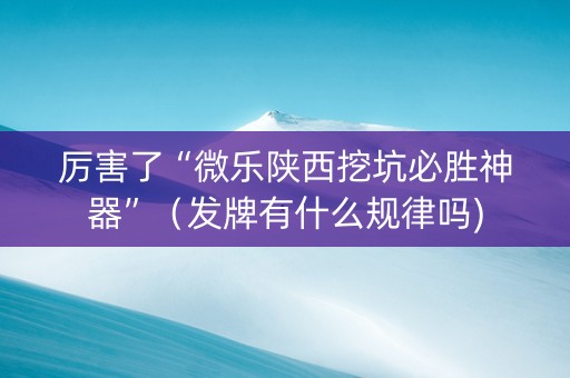 厉害了“微乐陕西挖坑必胜神器”（发牌有什么规律吗)