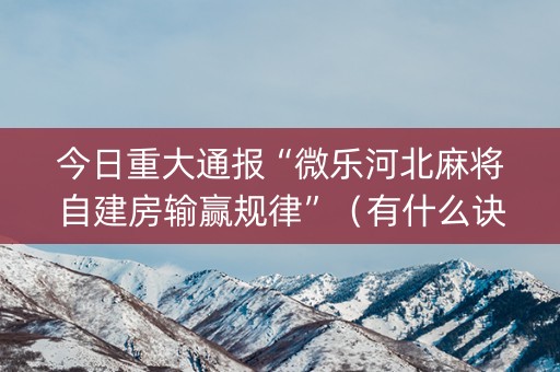 今日重大通报“微乐河北麻将自建房输赢规律”（有什么诀窍)