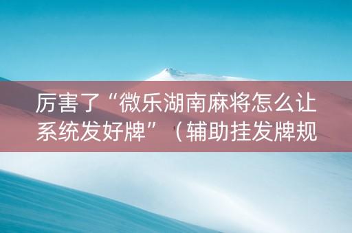 厉害了“微乐湖南麻将怎么让系统发好牌”（辅助挂发牌规律)