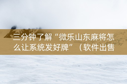 三分钟了解“微乐山东麻将怎么让系统发好牌”（软件出售)