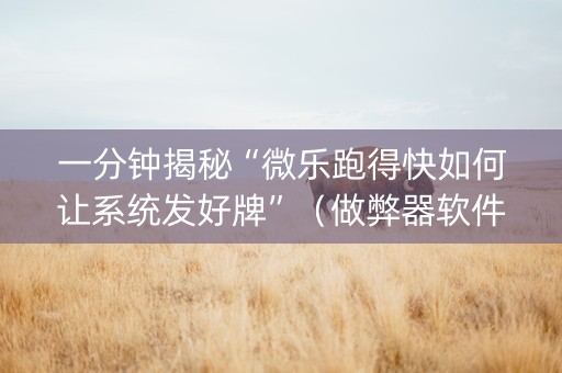 一分钟揭秘“微乐跑得快如何让系统发好牌”（做弊器软件下载)