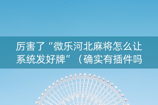 厉害了“微乐河北麻将怎么让系统发好牌”（确实有插件吗)