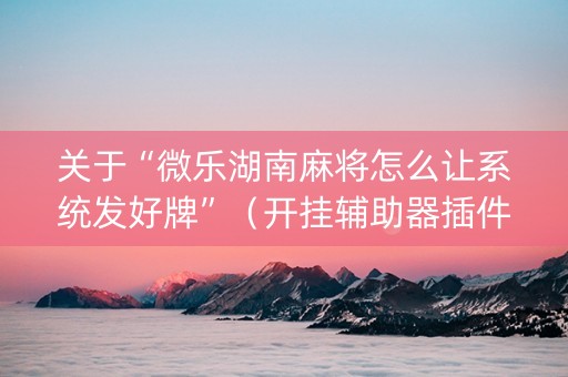 关于“微乐湖南麻将怎么让系统发好牌”（开挂辅助器插件)