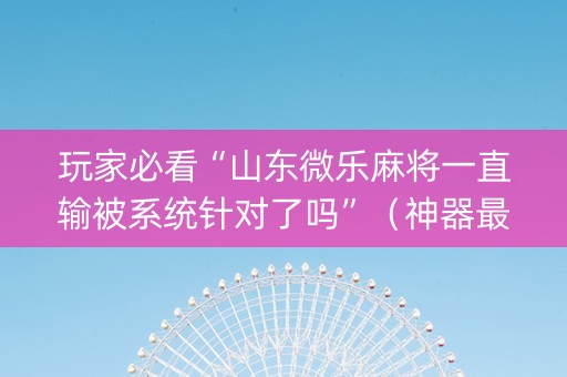 玩家必看“山东微乐麻将一直输被系统针对了吗”（神器最新免费)