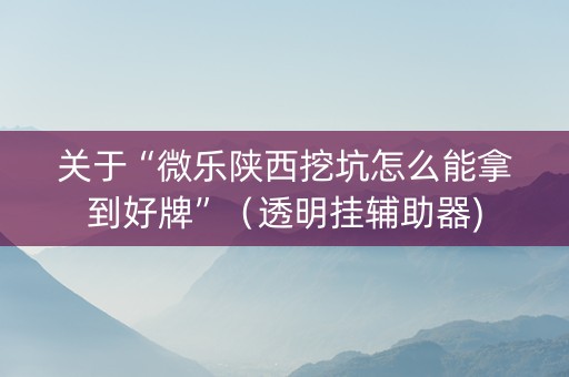 关于“微乐陕西挖坑怎么能拿到好牌”（透明挂辅助器)