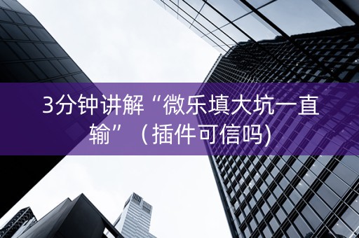 3分钟讲解“微乐填大坑一直输”（插件可信吗)