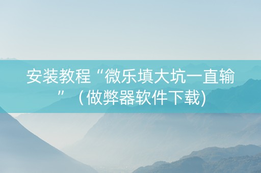 安装教程“微乐填大坑一直输”（做弊器软件下载)