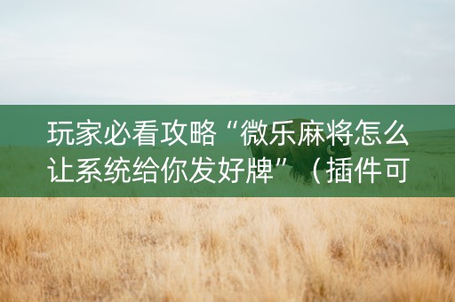 玩家必看攻略“微乐麻将怎么让系统给你发好牌”（插件可信吗)
