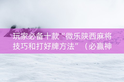 玩家必备十款“微乐陕西麻将技巧和打好牌方法”（必赢神器辅助器)